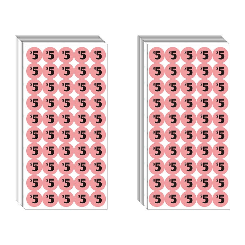 DUGUTUL 1000 pcs $5 Color-Coded Price Stickers for Garage Sale and Flea Market, 3/4"" Diameter - Bold Fonts, Clear Visibility, High Visibility, Easy Organization - Image 1